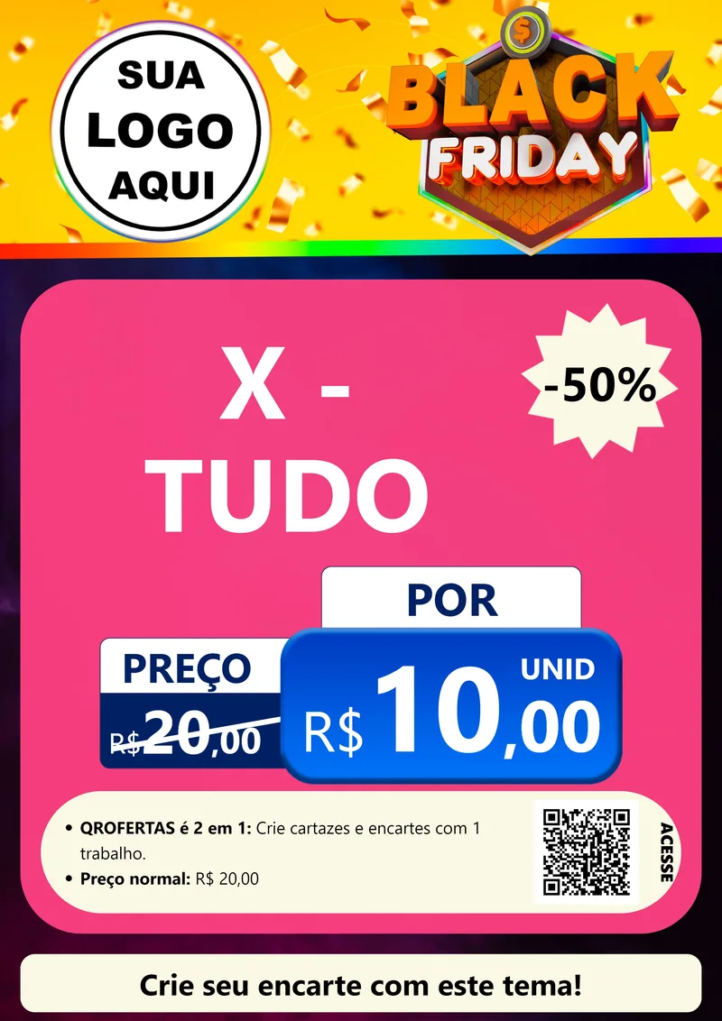 Modelo de Cartaz para Cartaz A4 Vertical com o tema Black Friday para Hamburgueria