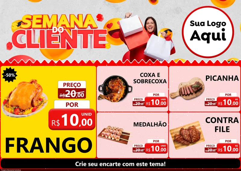 Modelo de Encarte para Encarte A4 Horizontal com o tema Semana do Cliente para Assados