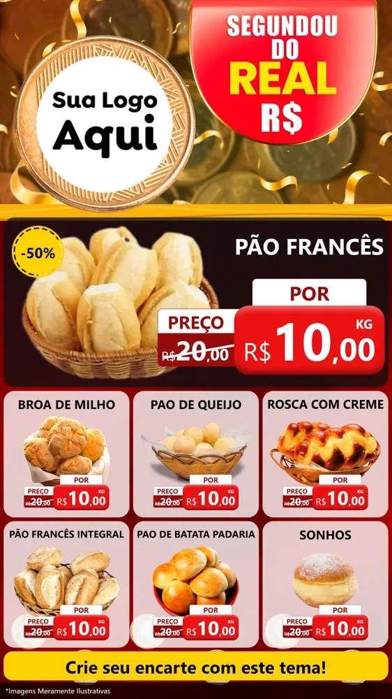 Modelo de Rede Social para Stories com o tema Segundou do Real para Padaria