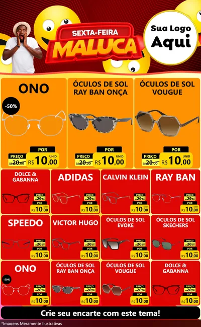Modelo de Encarte para Encarte Grande com o tema Sexta-feira Maluca para Óticas