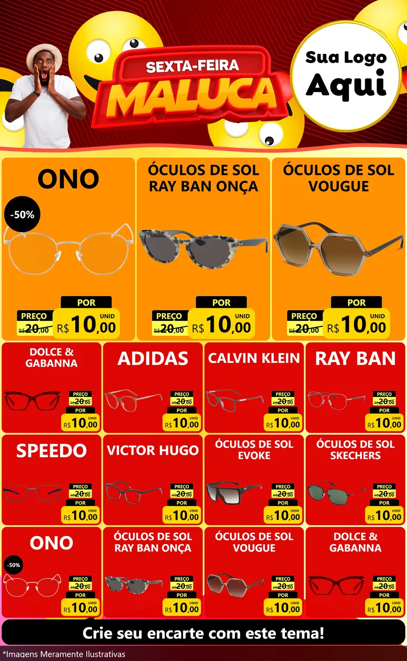 Modelo de Encarte para Encarte Grande com o tema Sexta-feira Maluca para Óticas
