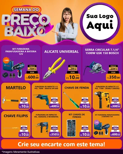 Modelo de Rede Social para Feed Instagram com o tema Semana do Preço Baixo para Maquinas e Ferramentas