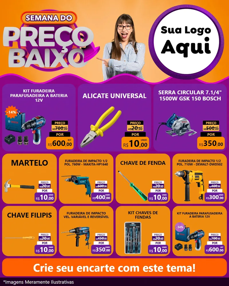 Modelo de Rede Social para Feed Instagram com o tema Semana do Preço Baixo para Maquinas e Ferramentas