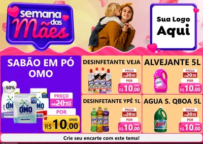 Modelo de Encarte para Encarte A4 Horizontal com o tema Semana das Mães para Produtos de Limpeza