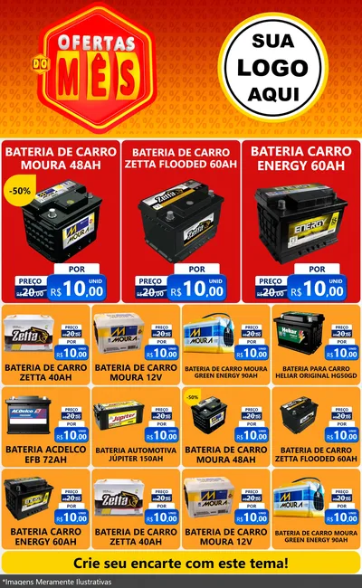 Modelo de Encarte para Encarte Grande com o tema Ofertas do Mês para Baterias Elétricas