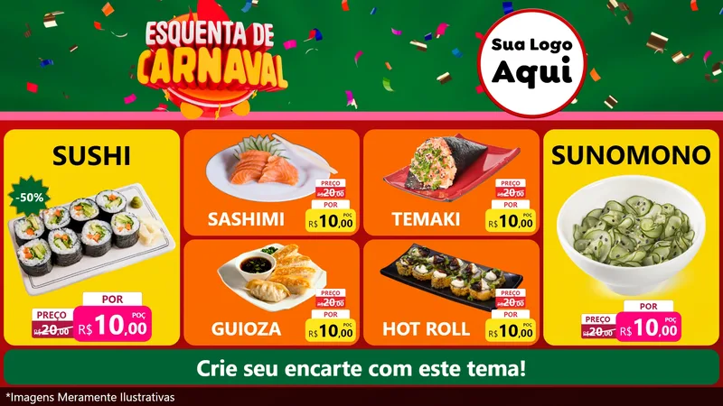 Modelo de TV para TV Horizontal com o tema Esquenta de Carnaval para Comida japonesa