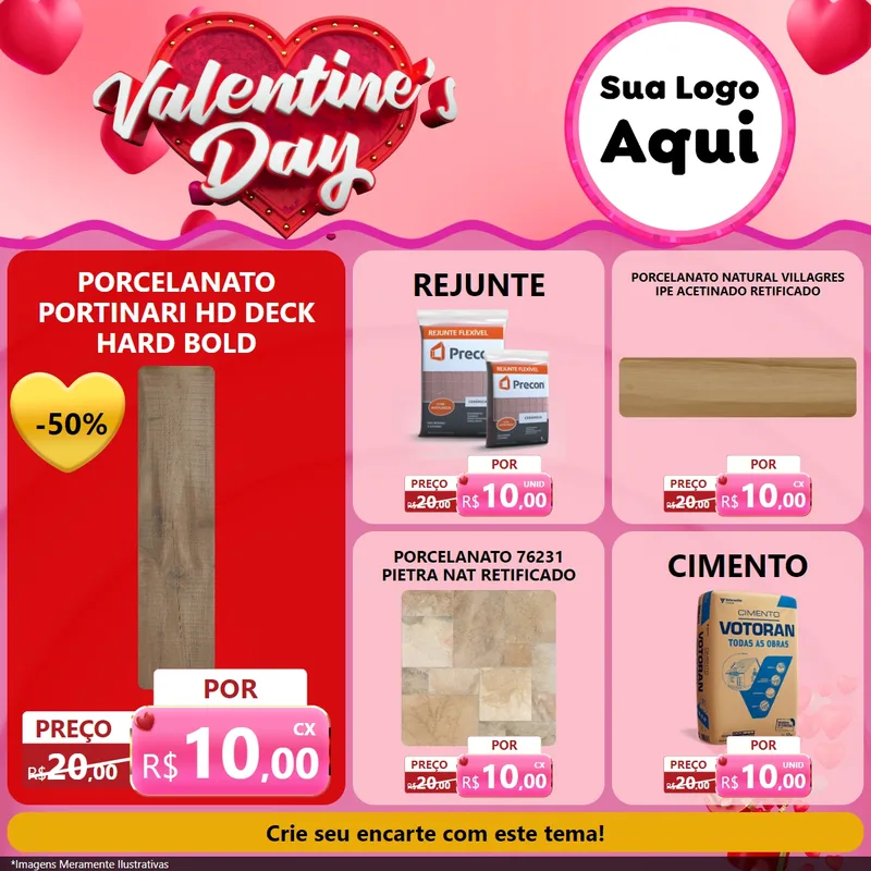 Modelo de Rede Social para Feed Facebook com o tema Valentine's Day para Pisos e revestimentos