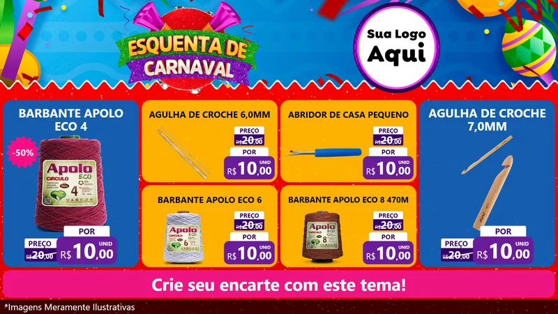 Modelo de TV para TV Horizontal com o tema Esquenta de Carnaval para Armarinho e Aviamentos