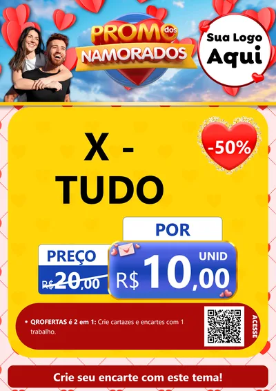 Modelo de Cartaz para Cartaz A4 Vertical com o tema Promo dos Namorados para Hamburgueria