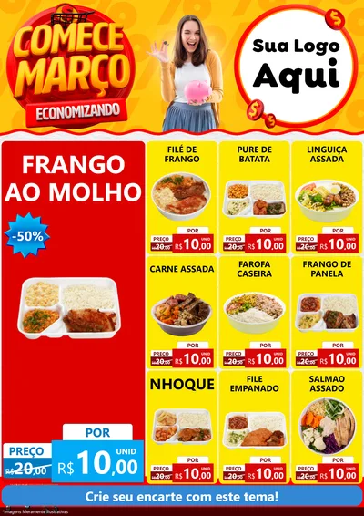 Modelo de Encarte para Encarte A4 Vertical com o tema Comece Março Economizando para Restaurante
