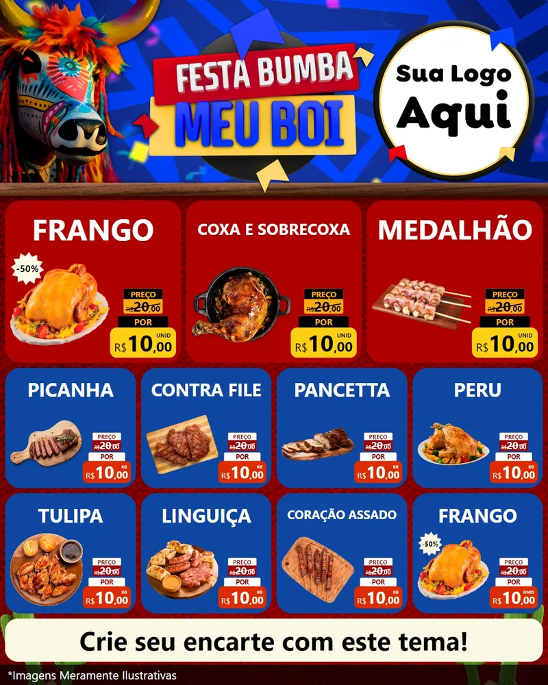 Modelo de Rede Social para Feed Instagram com o tema Festa Bumba meu Boi para Assados