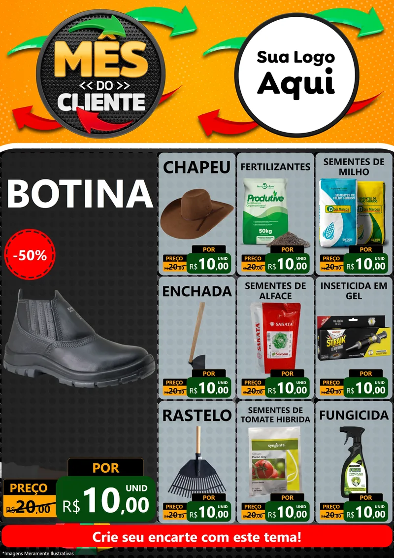 Modelo de Encarte para Encarte A4 Vertical com o tema Mês do Cliente para Agropecuária