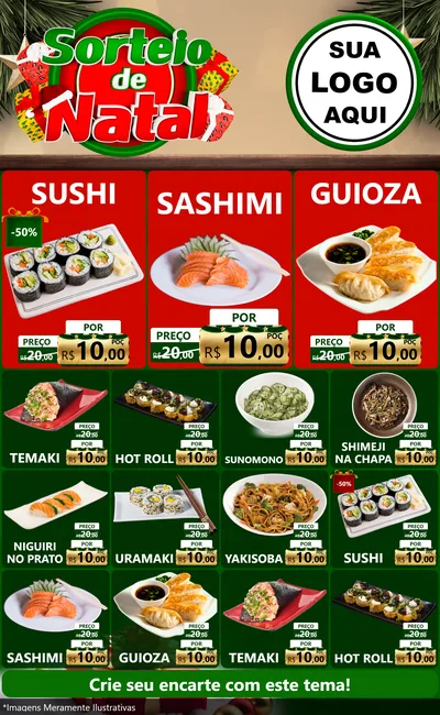 Modelo de Encarte para Encarte Grande com o tema Sorteio de Natal para Comida japonesa