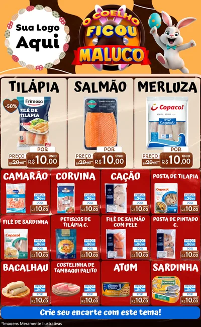Modelo de Encarte para Encarte Grande com o tema O Coelho Ficou Maluco - Páscoa para Peixaria