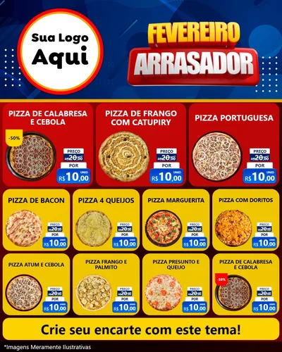 Modelo de Rede Social para Feed Instagram com o tema Fevereiro Arrasador para Pizzaria