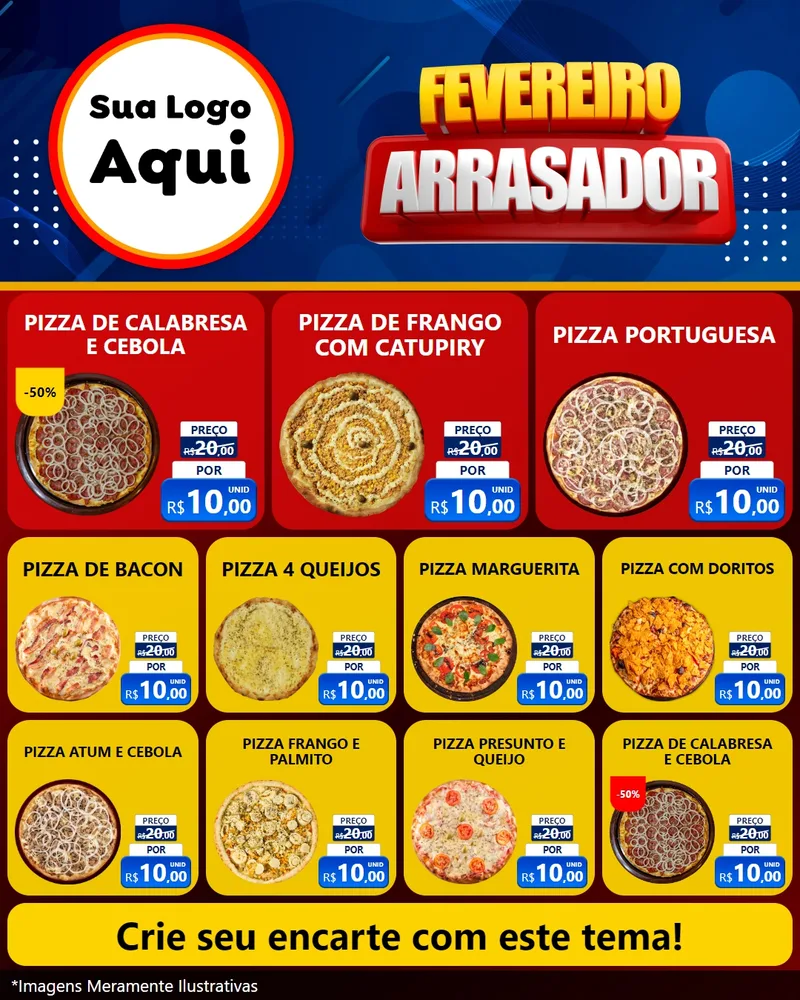 Modelo de Rede Social para Feed Instagram com o tema Fevereiro Arrasador para Pizzaria