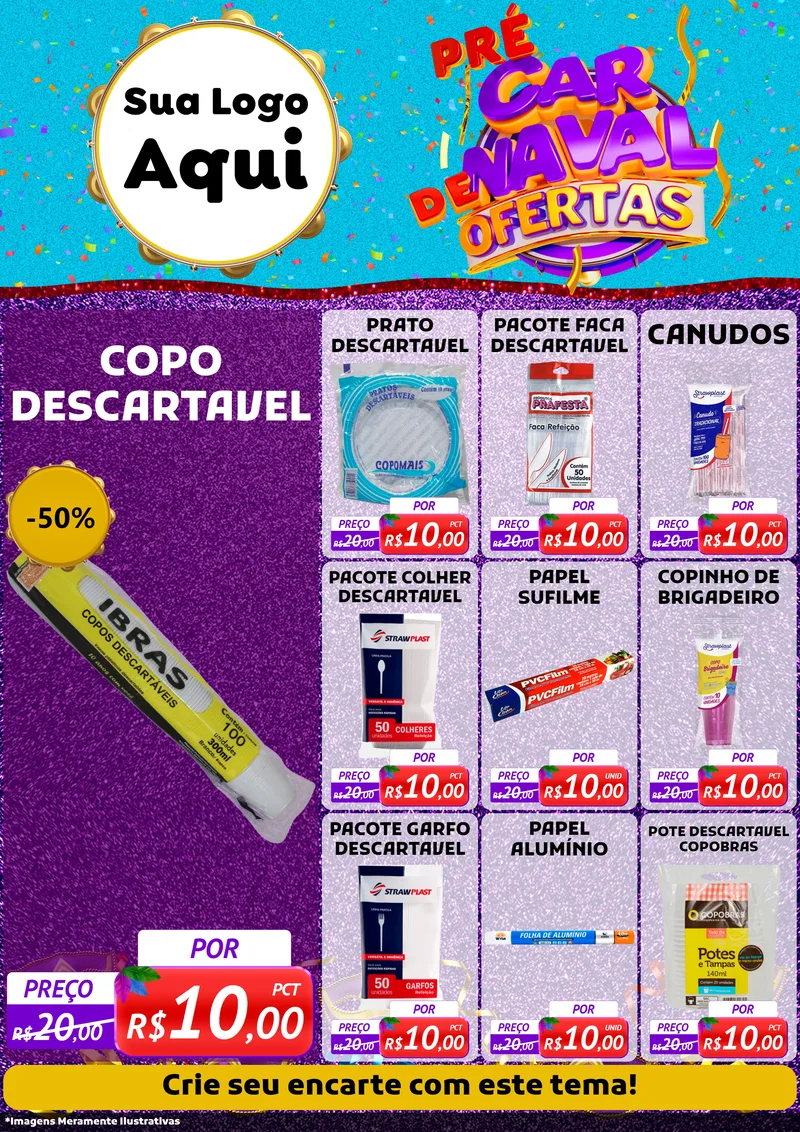 Modelo de Encarte para Encarte A4 Vertical com o tema Pré Carnaval de Ofertas para Embalagens