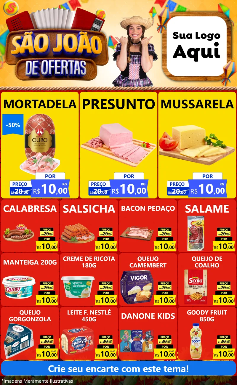 Modelo de Encarte para Encarte Grande com o tema São João de Ofertas para Frios e Laticínios