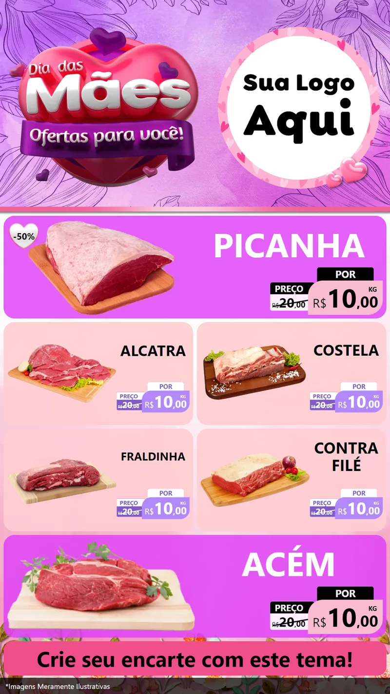 Modelo de TV para TV Vertical com o tema Dia das Mães Ofertas para Você! para Açougue