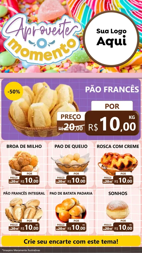 Modelo de Rede Social para Stories com o tema Aproveite o Momento - Doces para Padaria