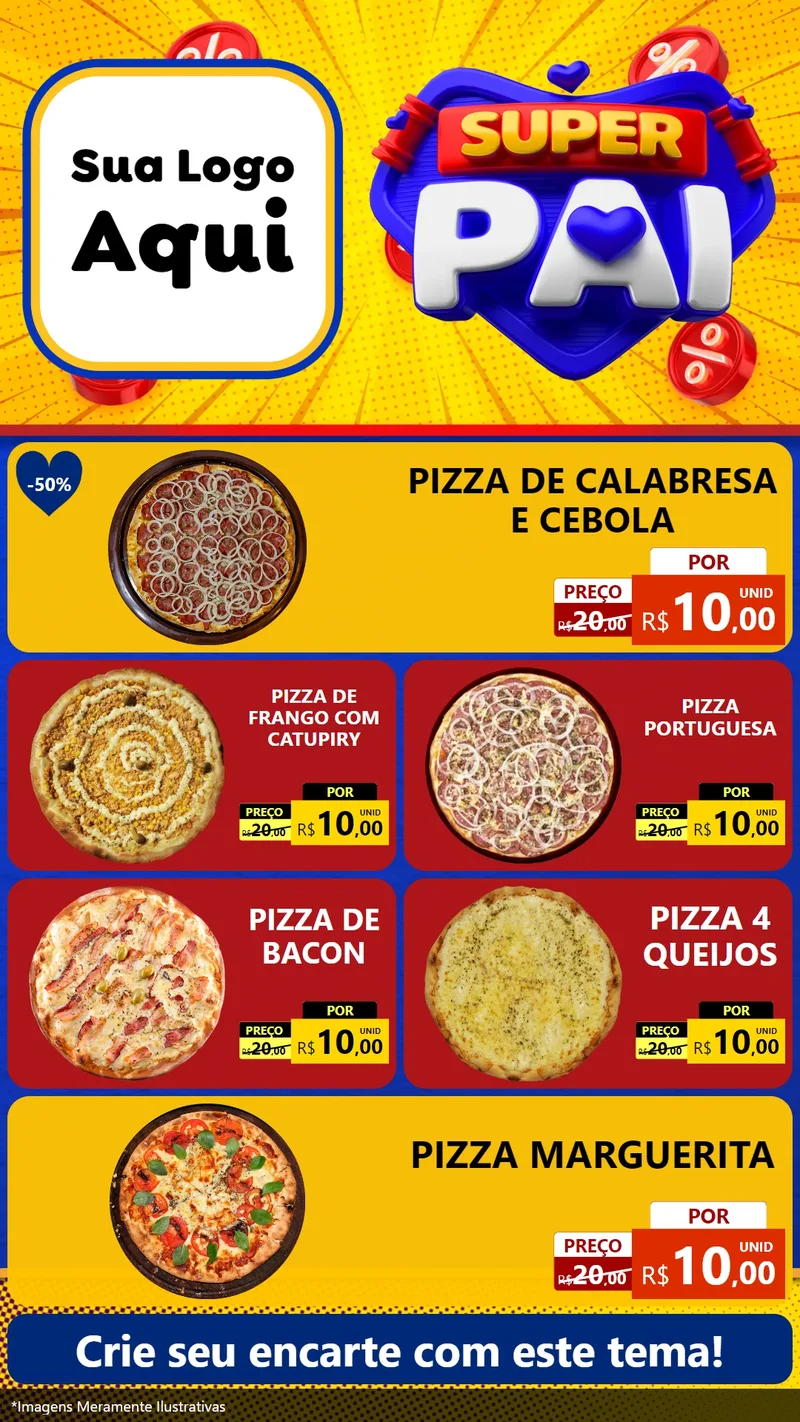 Modelo de TV para TV Vertical com o tema Super Pai para Pizzaria
