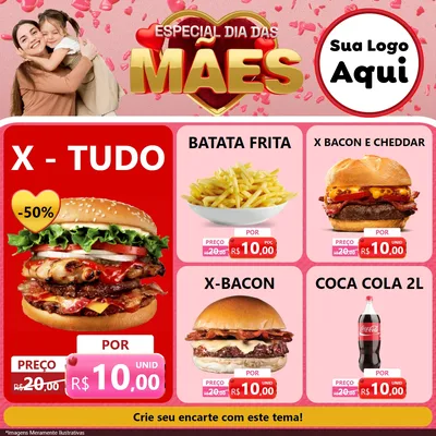 Modelo de Rede Social para Feed Facebook com o tema Especial Dia Das Mães para Hamburgueria