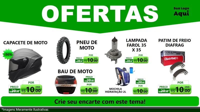 Modelo de TV para TV Horizontal com o tema Ofertas Verde Cartaz para Moto peças