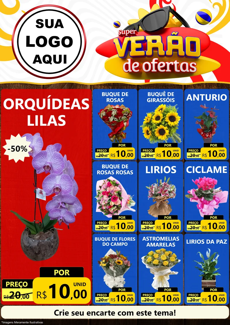 Modelo de Encarte para Encarte A4 Vertical com o tema Super Verão de Ofertas para Floricultura e jardim