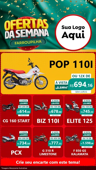 Modelo de Rede Social para Stories com o tema Ofertas da Semana Farroupilha para Concessionaria de Motos