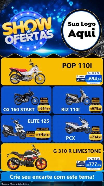 Modelo de TV para TV Vertical com o tema Show de Ofertas para Concessionaria de Motos