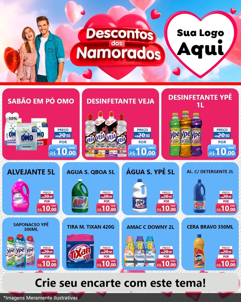 Modelo de Rede Social para Feed Instagram com o tema Descontos dos Namorados para Produtos de Limpeza