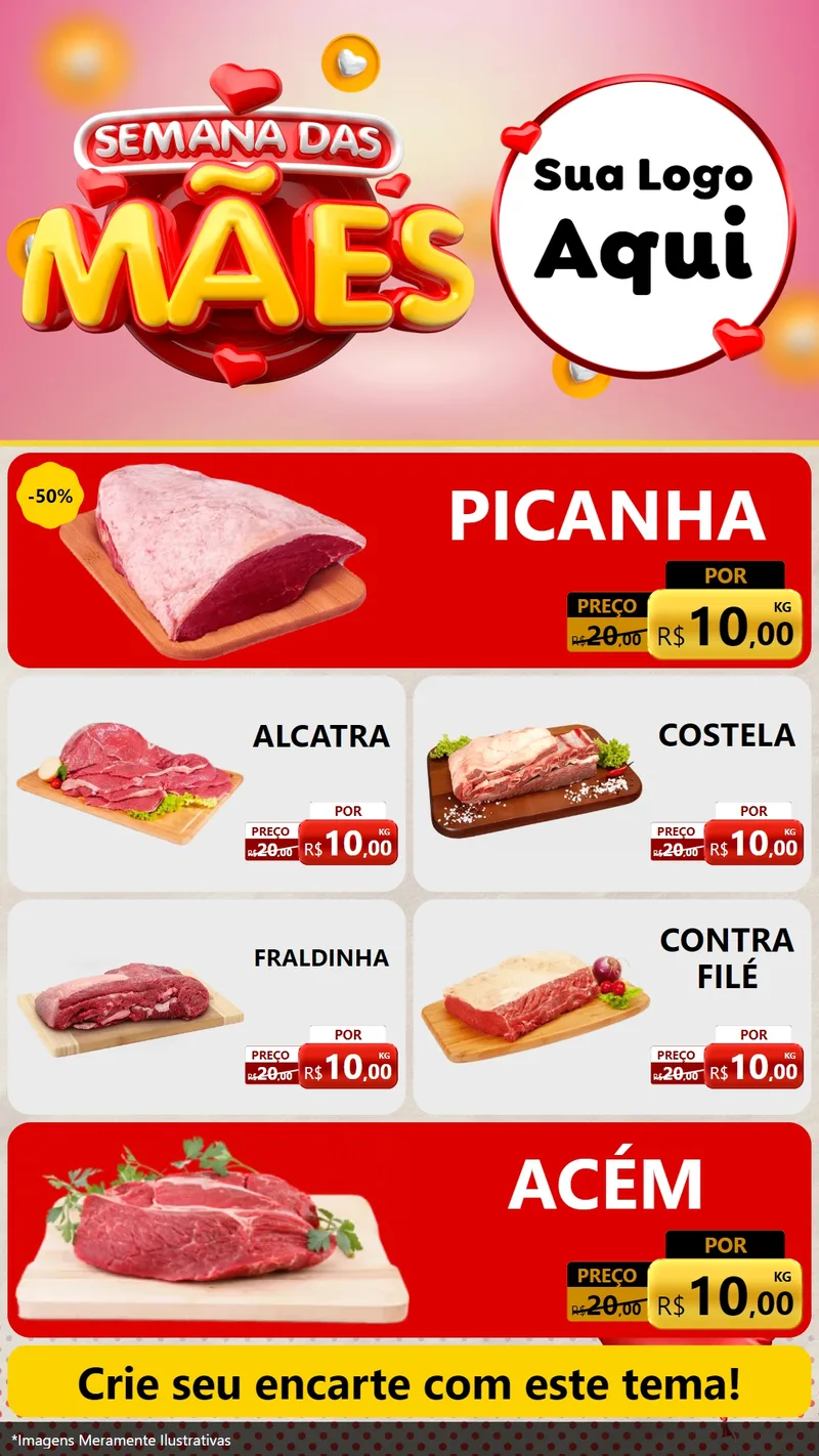 Modelo de TV para TV Vertical com o tema Semana das Mães para Açougue