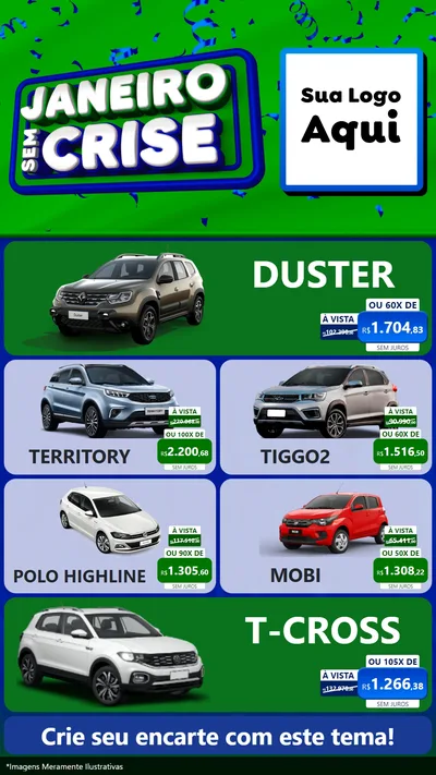 Modelo de TV para TV Vertical com o tema Janeiro Sem Crise para Concessionaria de Carros