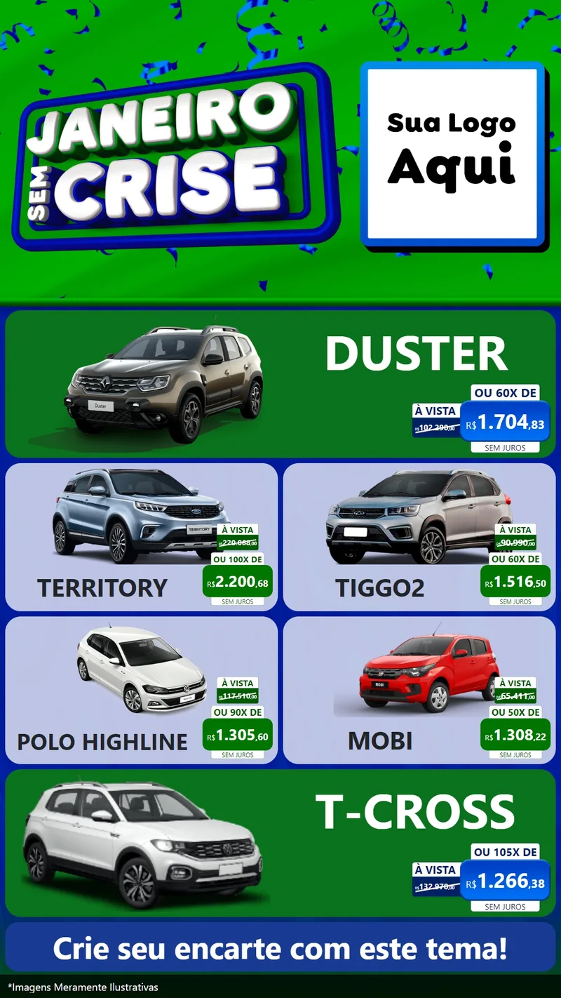 Modelo de TV para TV Vertical com o tema Janeiro Sem Crise para Concessionaria de Carros