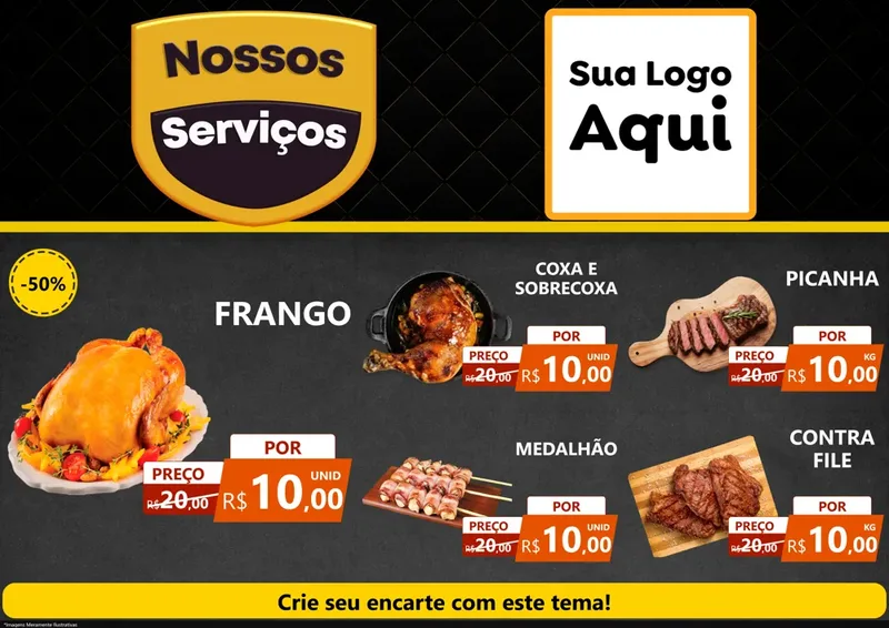 Modelo de Encarte para Encarte A4 Horizontal com o tema Nossos Serviços para Assados