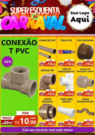 Modelo de Encarte para Encarte A4 Vertical com o tema Super Esquenta de Carnaval para Tubos e conexões