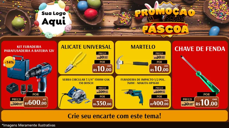 Modelo de TV para TV Horizontal com o tema Promoção Páscoa para Maquinas e Ferramentas