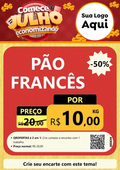 Modelo de Cartaz para Cartaz A4 Vertical com o tema Comece Julho Economizando para Padaria