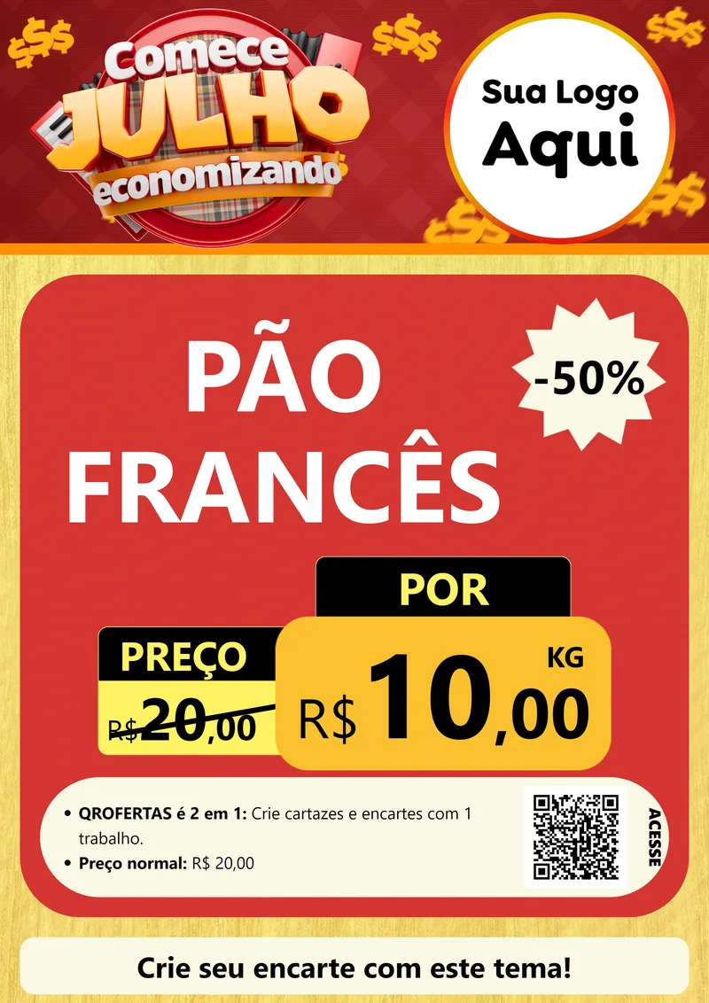 Modelo de Cartaz para Cartaz A4 Vertical com o tema Comece Julho Economizando para Padaria