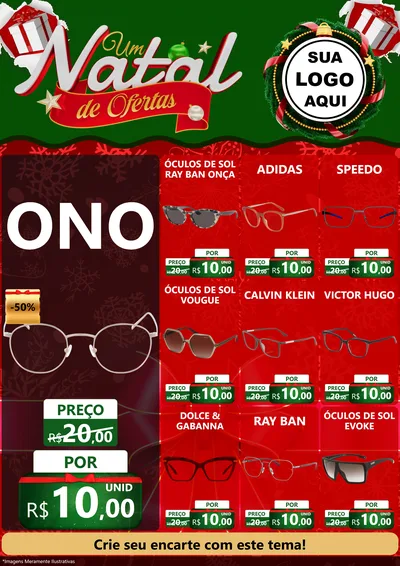 Modelo de Encarte para Encarte A4 Vertical com o tema Um Natal de Ofertas para Óticas