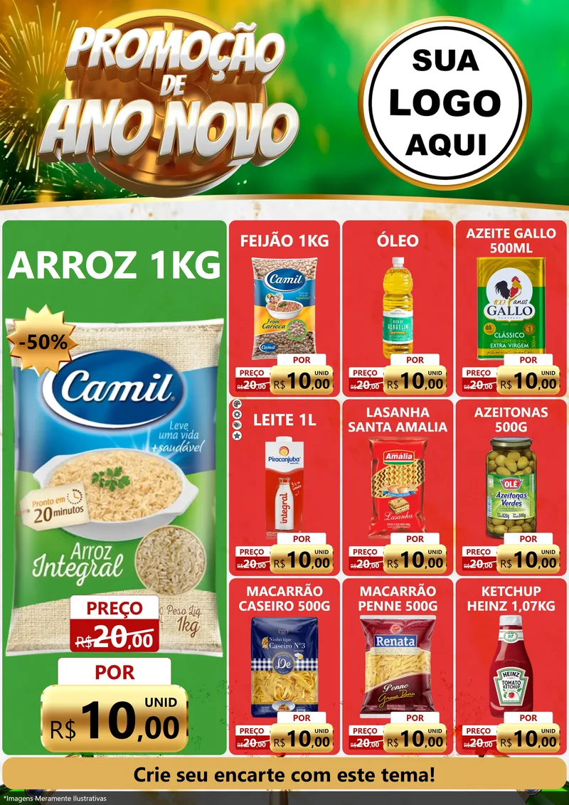 Modelo de Encarte para Encarte A4 Vertical com o tema Promoção de Ano Novo para Supermercado