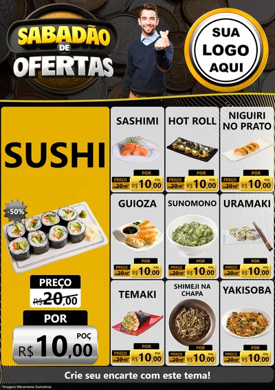 Modelo de Encarte para Encarte A4 Vertical com o tema Sabadão de Ofertas para Comida japonesa