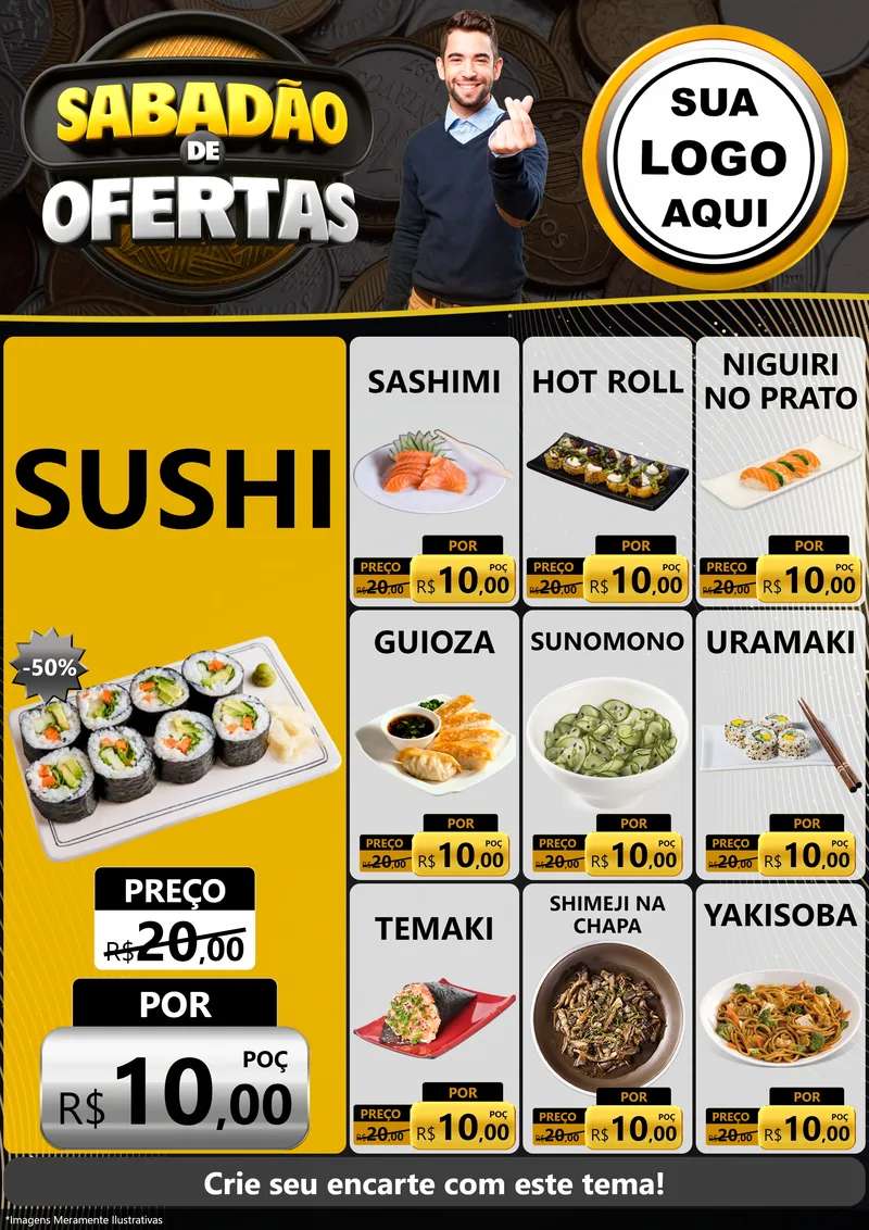 Modelo de Encarte para Encarte A4 Vertical com o tema Sabadão de Ofertas para Comida japonesa