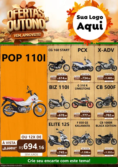 Modelo de Encarte para Encarte A4 Vertical com o tema Ofertas de Outono - Vem, Aproveite! para Concessionaria de Motos
