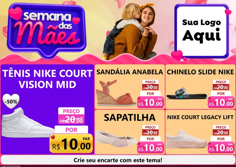 Modelo de Encarte para Encarte A4 Horizontal com o tema Semana das Mães para Calçados