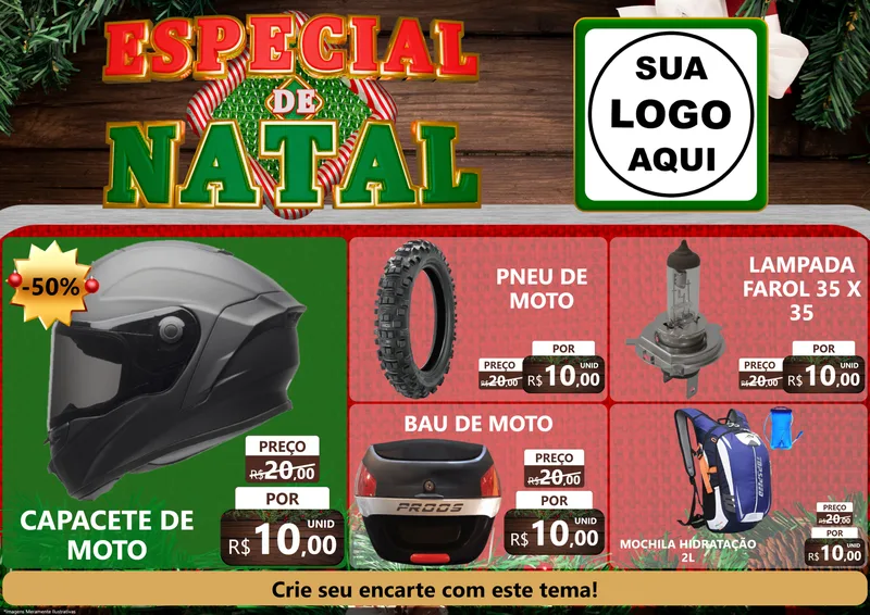 Modelo de Encarte para Encarte A4 Horizontal com o tema Especial de Natal para Moto peças