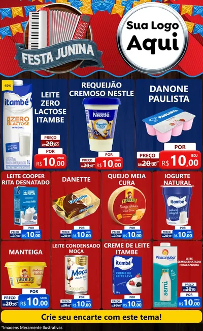 Modelo de Encarte para Encarte Grande com o tema Festa Junina para Frios e Laticínios