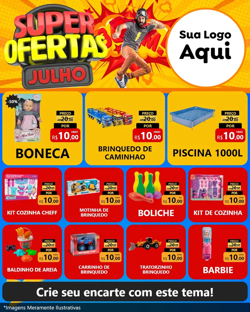 Modelo de Rede Social para Feed Instagram com o tema Super Ofertas Julho para Brinquedos