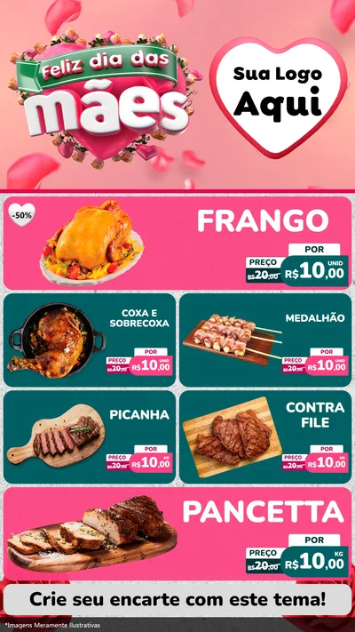 Modelo de TV para TV Vertical com o tema Feliz Dia das Mães para Assados