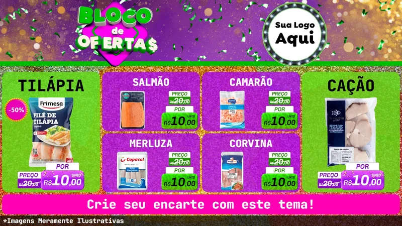 Modelo de TV para TV Horizontal com o tema Bloco de Ofertas para Peixaria